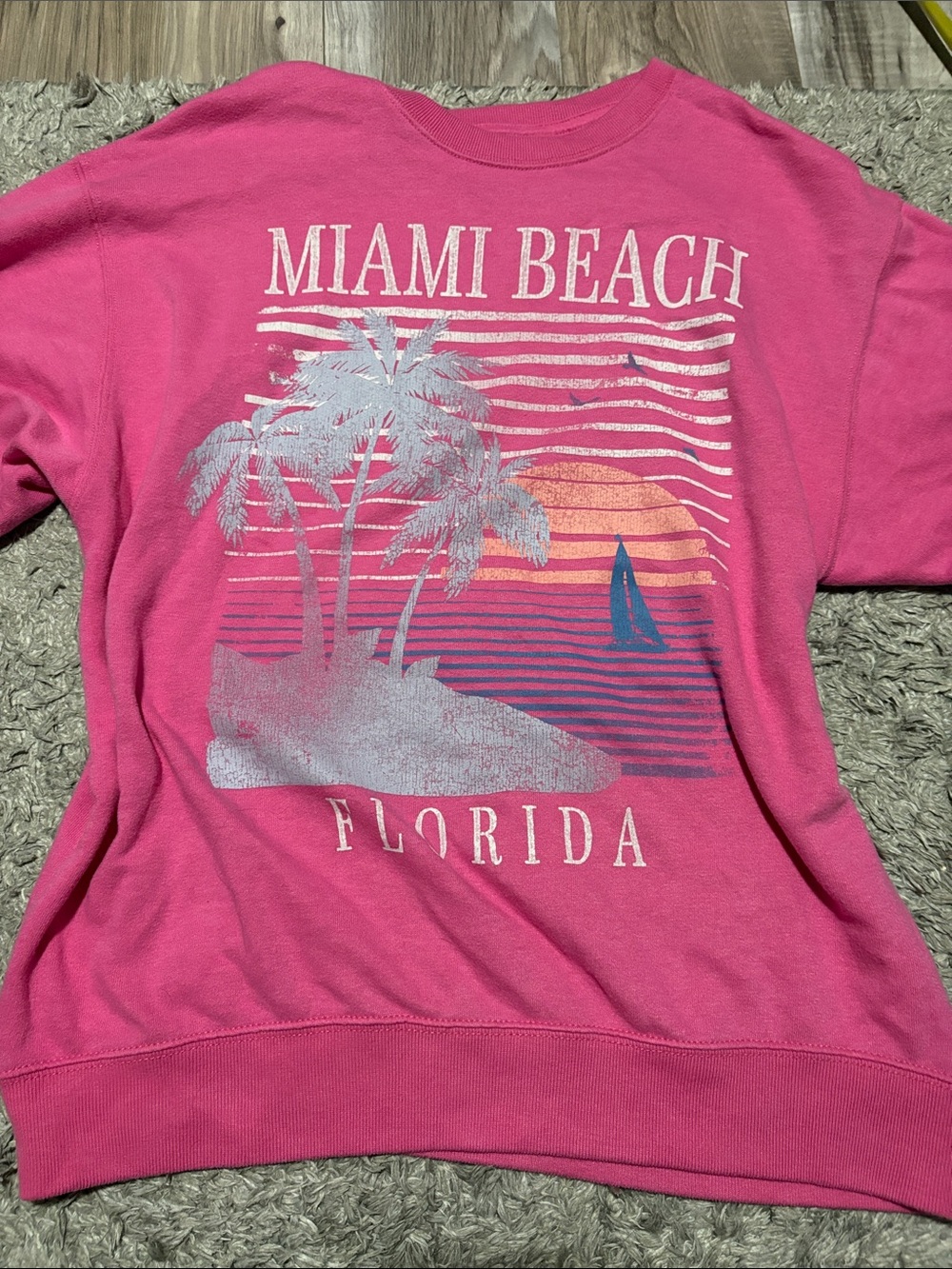 Hollister Pink Miami Beach Florida Graphic Crewneck Sweatshirt XS